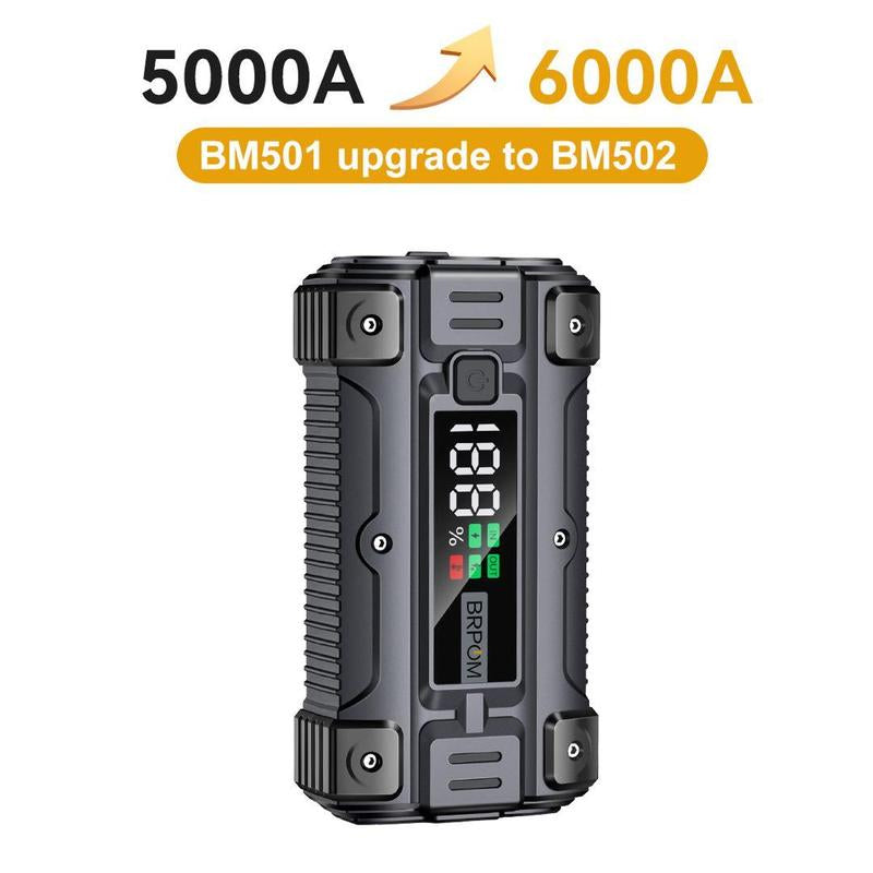 BRPOM 6000A Car Jumper Starter, (Up to All Gas or 10.0L Diesel Engine, 50 Times) 12V Booster Battery Charger, Jumper Box with LED Screen, Jumper Powerbank, Fast Charger Smart Jumper, Fall Multi-Functional Car Battery Repair Tool