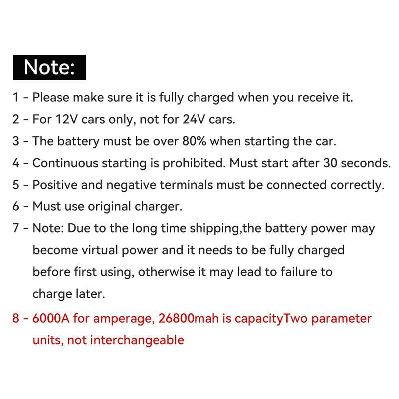 BRPOM 6000A Car Jumper Starter, (Up to All Gas or 10.0L Diesel Engine, 50 Times) 12V Booster Battery Charger, Jumper Box with LED Screen, Jumper Powerbank, Fast Charger Smart Jumper, Fall Multi-Functional Car Battery Repair Tool