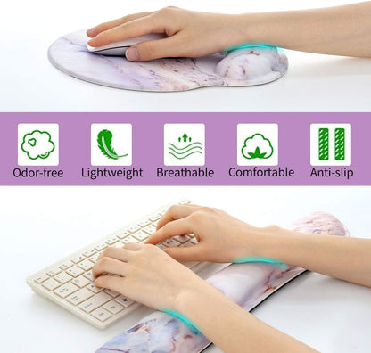 Keyboard Wrist Rest and Mouse Pad with Wrist Support, Memory Foam Set for Gaming and Office, Comfortable & Lightweight for Easy Typing & Pain Relief (Marble2)