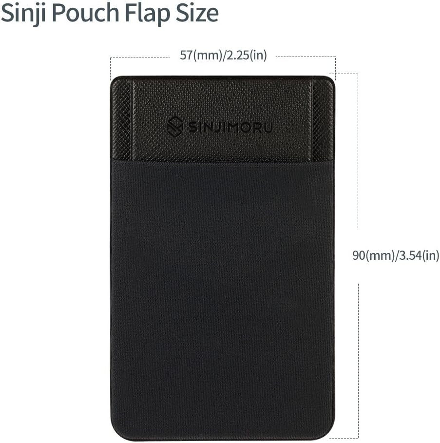 Secure Card Holder for Back of Phone, Stretchy Fabric Cell Phone Wallet Stick on Credit Card Case for Iphone & Android. Sinji Pouch Flap Black