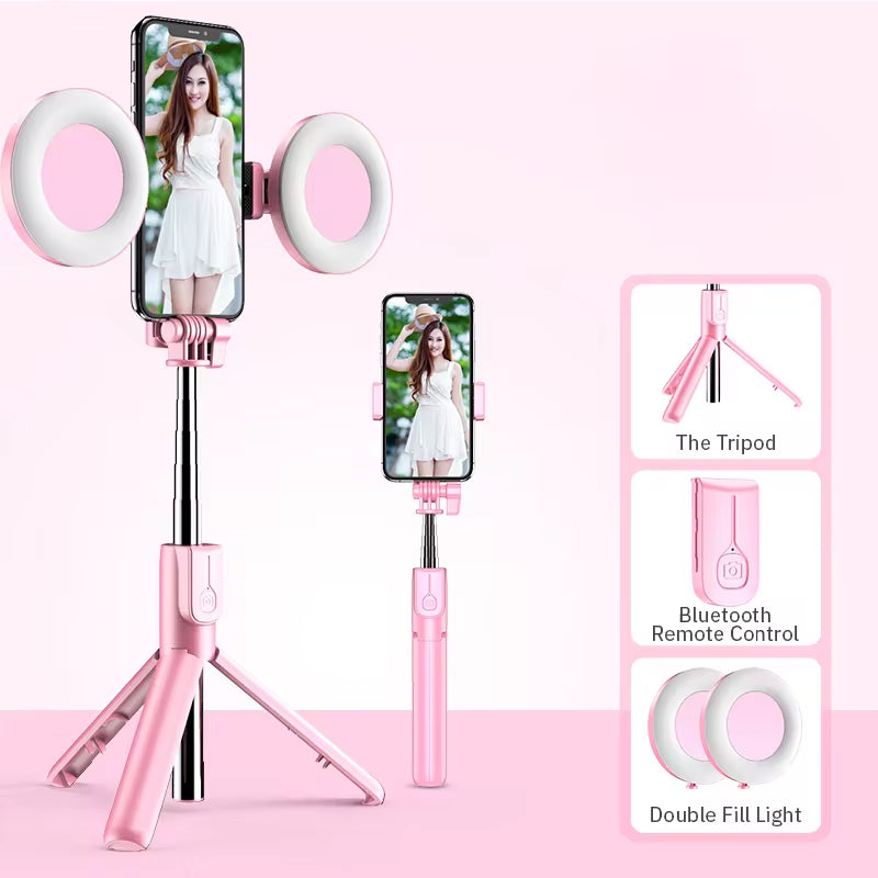 4 in 1 Wireless Bluetooth Compatible Selfie Stick LED Ring Light Extendable Handheld Monopod Live Tripod for Iphone 16 15 14 13